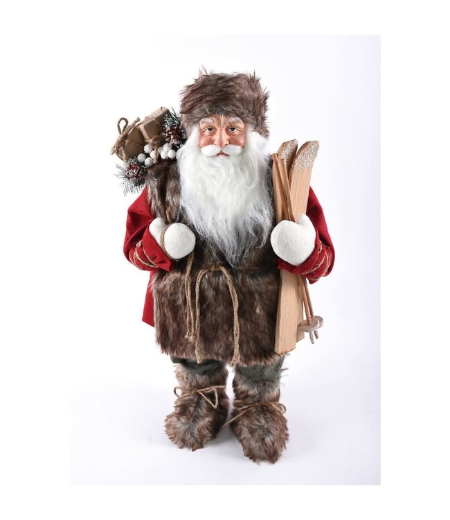 Père-Noël brun et rouge avec skis