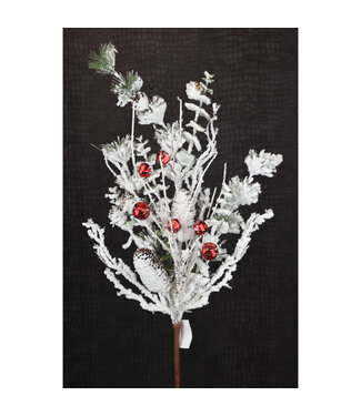 Tige de verdure enneigée et baies rouges 33 po