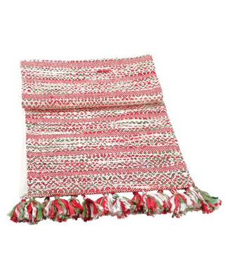 Chemin de table à pompons rouge et vert 14 x 72 po