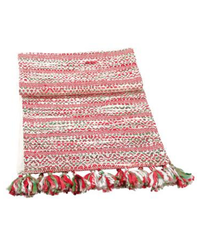 Chemin de table à pompons rouge et vert 14 x 72 po