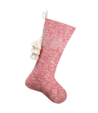 Bas de noël à pompons rouge et crème