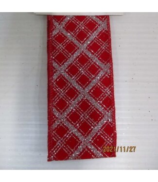 Ruban carrelé rouge et argent