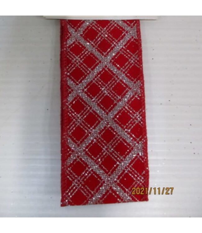 Ruban carrelé rouge et argent