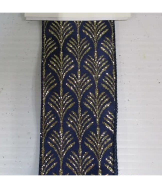 Ruban bleu avec feuilles or