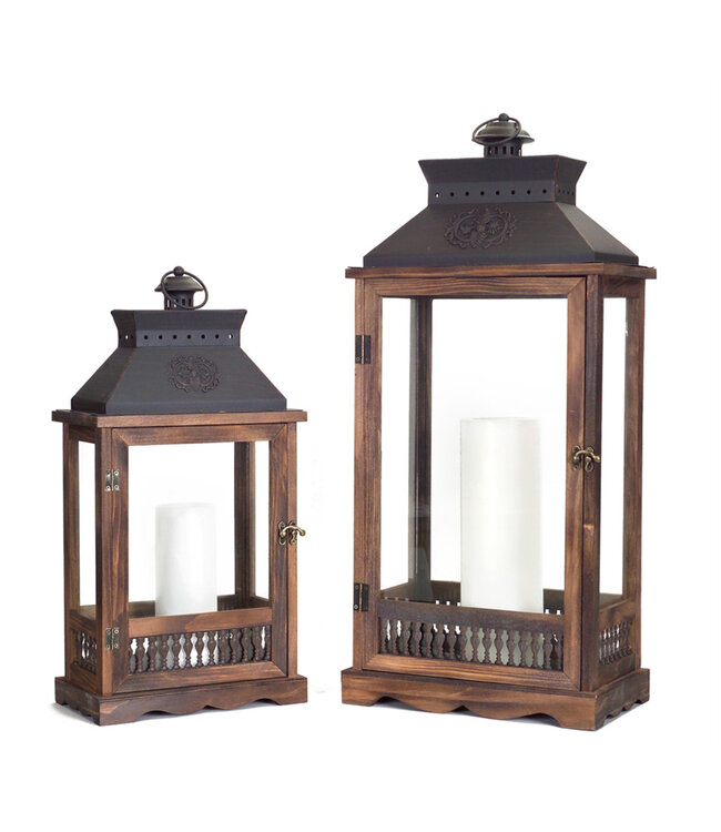 Lanterne de bois rectangulaire brun foncé