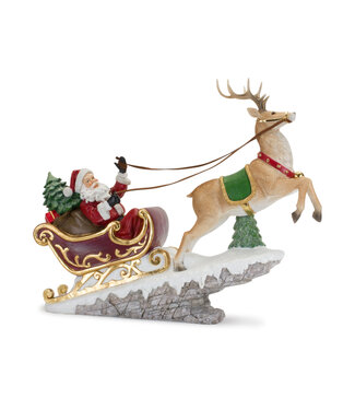 Père-Noël en traineau avec renne sur son envol