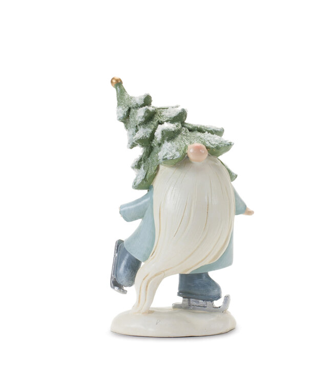 Gnome bleu pâle sur patins avec chapeau de sapin