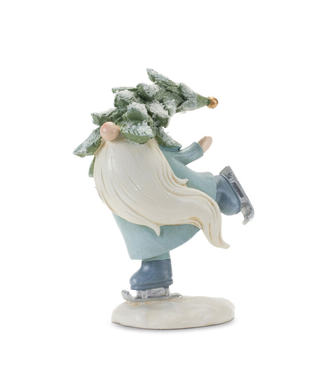 Gnome bleu pâle sur patins avec chapeau de sapin