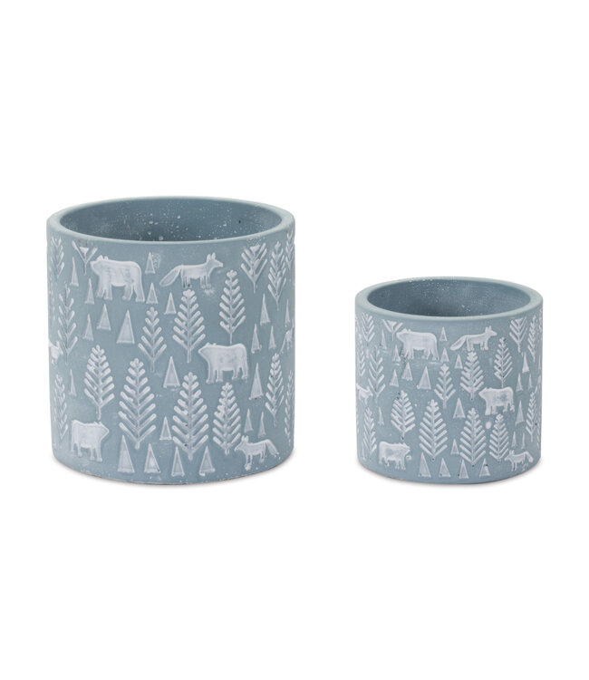 Cache-pot bleu animaux et forêt