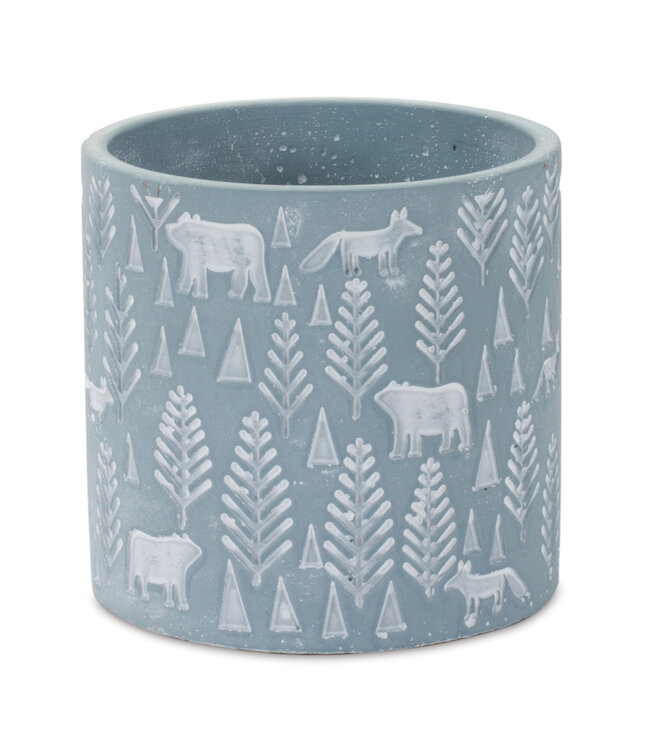 Cache-pot bleu animaux et forêt