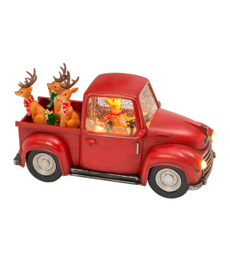 Lanterne d'eau de Noël camion rouge et rennes