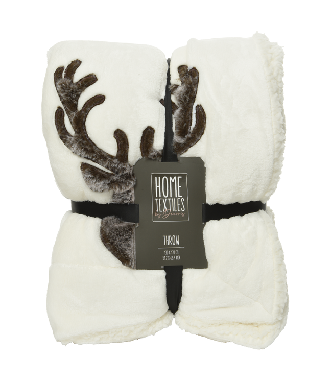 Couverture blanche-crème avec tête de renne