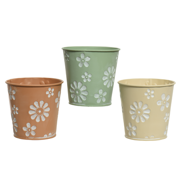 Cache-pot crème avec fleurs 5,5 po