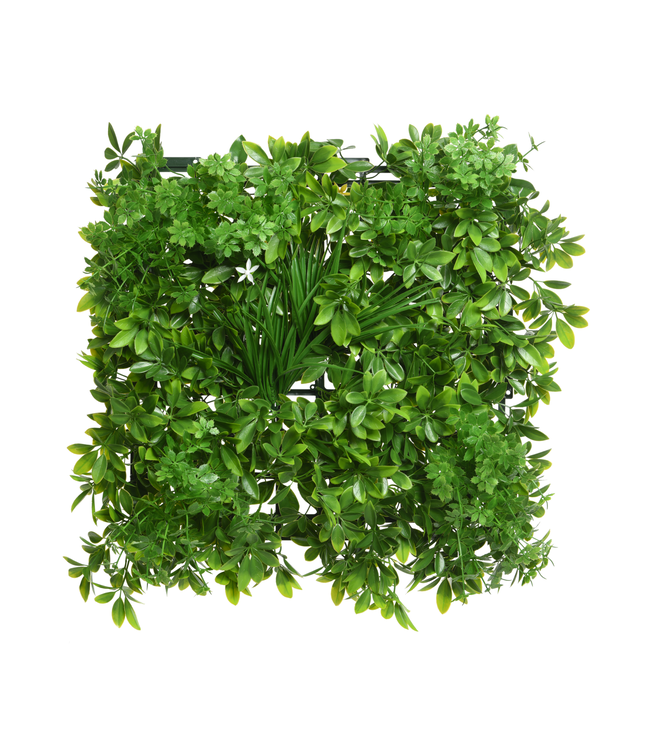 Mur végétal artificiel et fleurs blanches