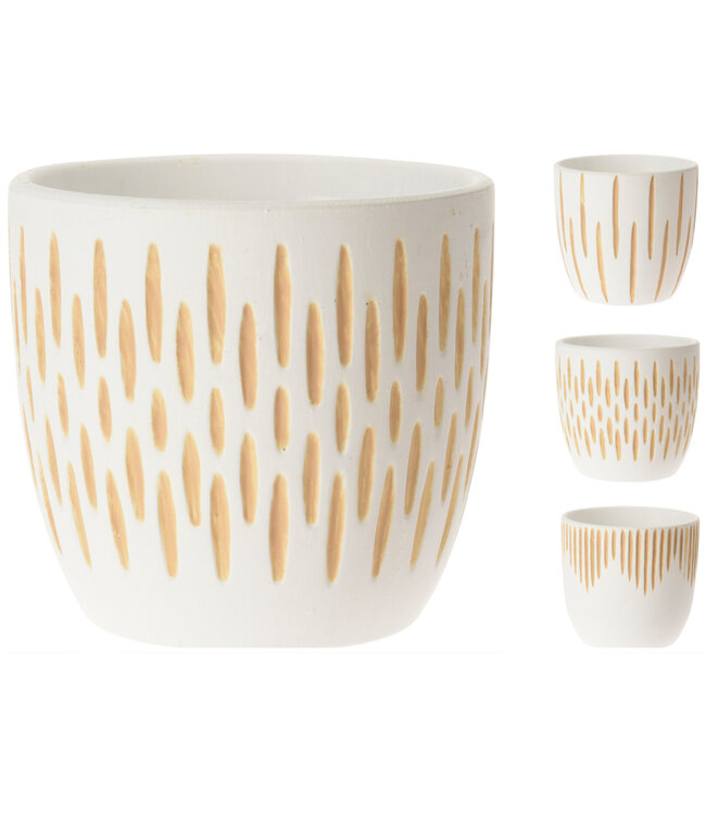 Cache-pot en terre cuite blanc à motifs lignés 5 po (3 ass.)