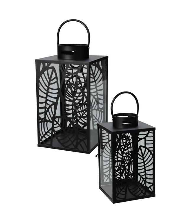 Lanterne de métal noir motif feuilles | Élément design pour une décoration élégante et lumineuse