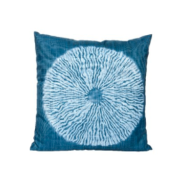 Coussin motif rond bleu foncé et blanc