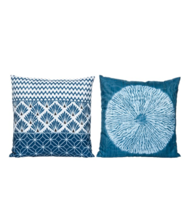 Coussin motif rond bleu foncé et blanc