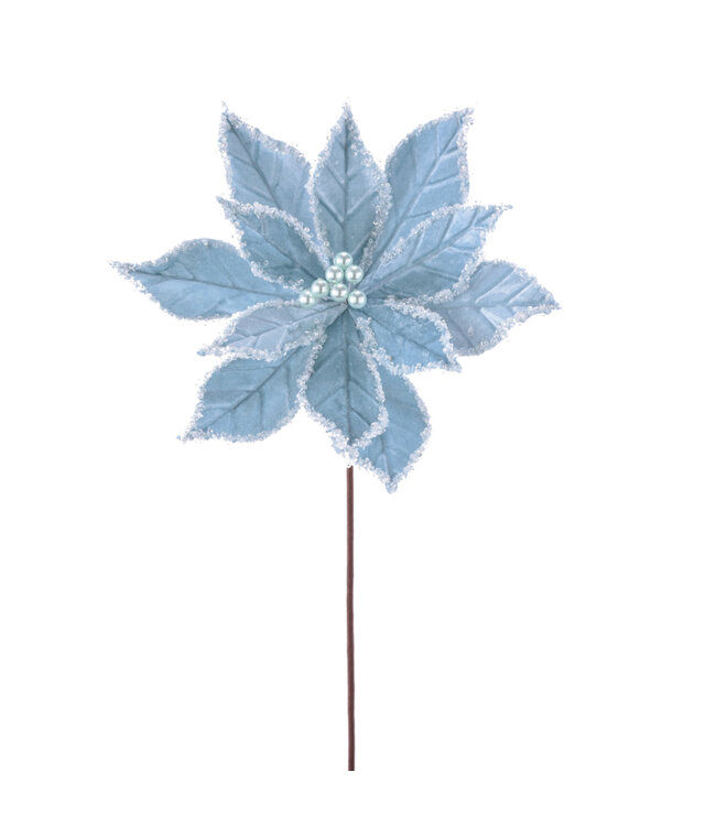 Tige de poinsettia velours bleu pâle 22 po