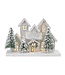 Maison blanche enneigée avec 3 sapins LED 12,5 x 8 po