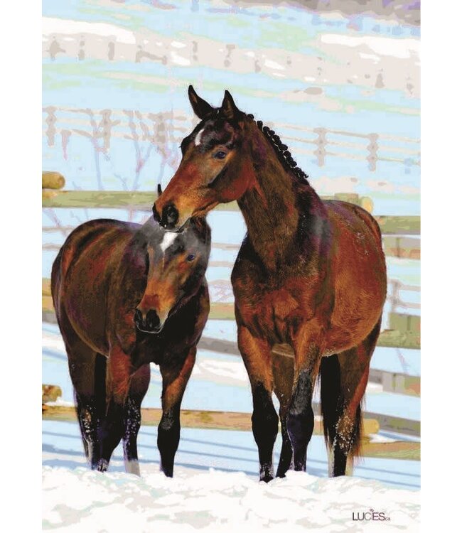 Drapeau chevaux dans la neige 28 x 40 po