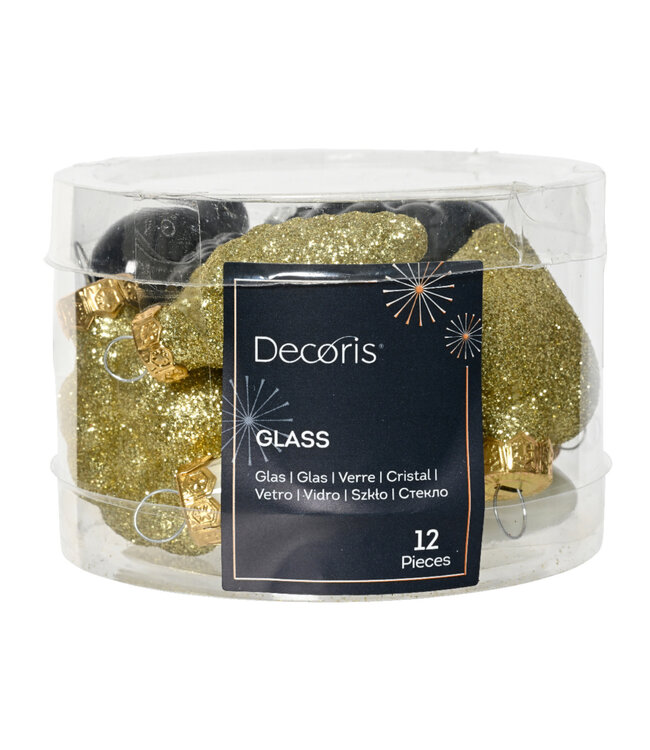 Ornements de verre noir, crème et or (12 u.)