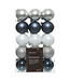 Boules plastique argent, blanc et bleu (30 u.)
