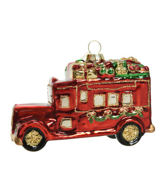 Ornement en verre autobus rouge