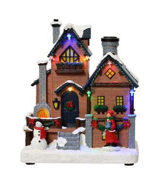Maison feu et bonhomme de neige LED 9,5 po