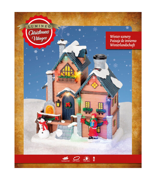 Maison feu et bonhomme de neige LED 9,5 po