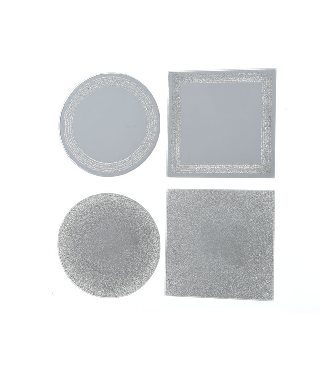 Miroir carré ou rond argent avec paillettes argent 8 po (4 ass.)