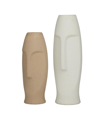 Vase en céramique visage beige 12 x 4,5 po