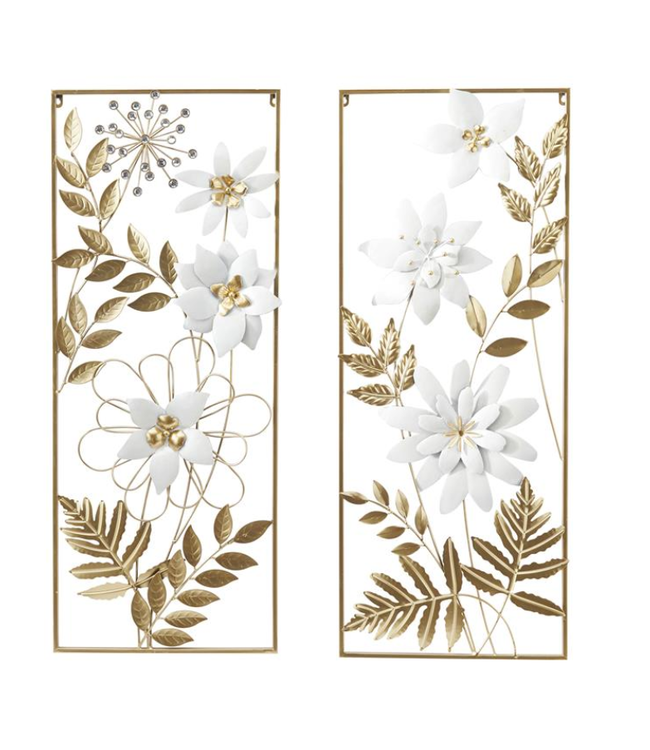 Décoration Murale Florale en Métal Doré - 14 x 35 po
