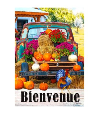Lucies.ca Drapeau - Camion d'automne  Bienvenue 28 x 40 po