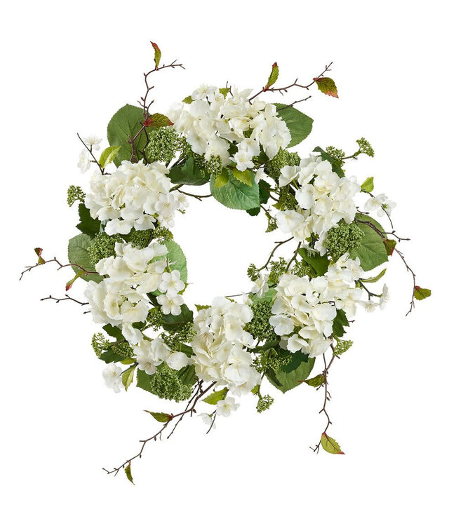 Couronne d'hydrangées blanches 24 po