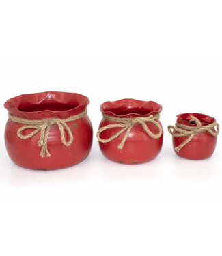 Pot rouge et corde jute