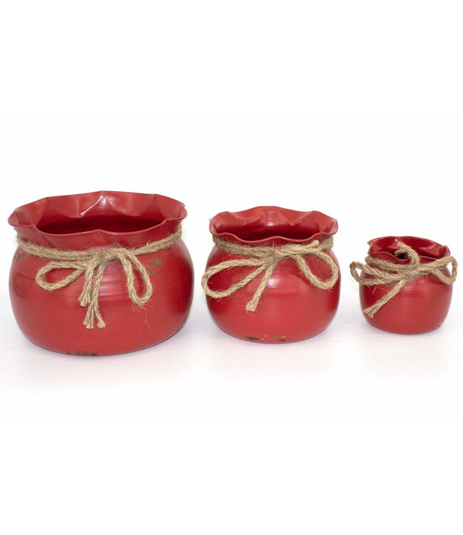 Pot rouge et corde jute