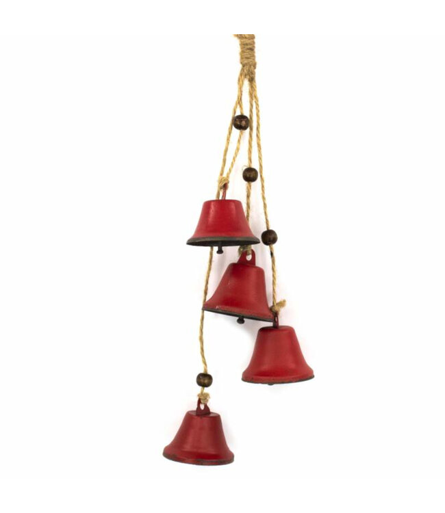 Cloches de métal rouges suspendues | Décoration rustique et festive de Noël
