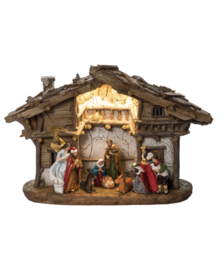 Crèche rustique illuminée 13 po