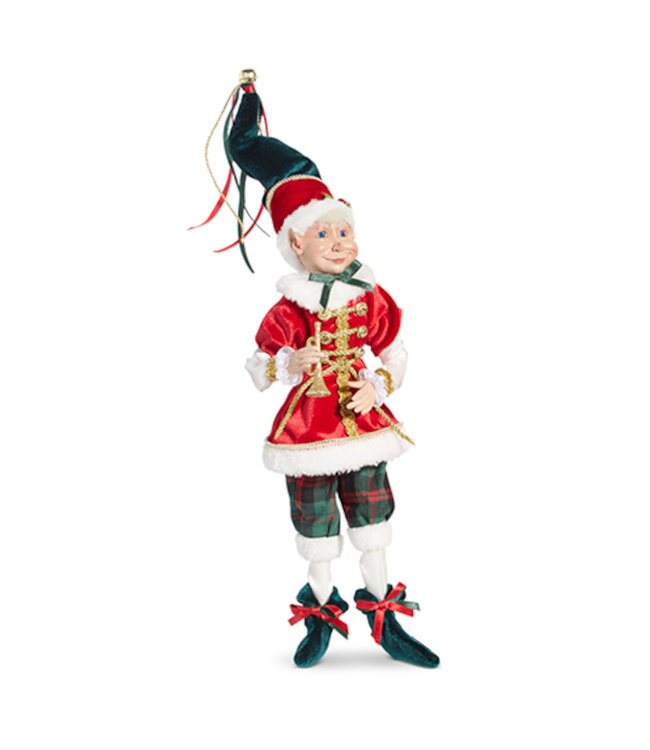 Lutin musicien veste rouge, blanche et or