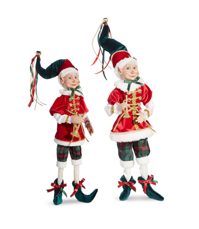 Lutin musicien veste rouge, blanche et or