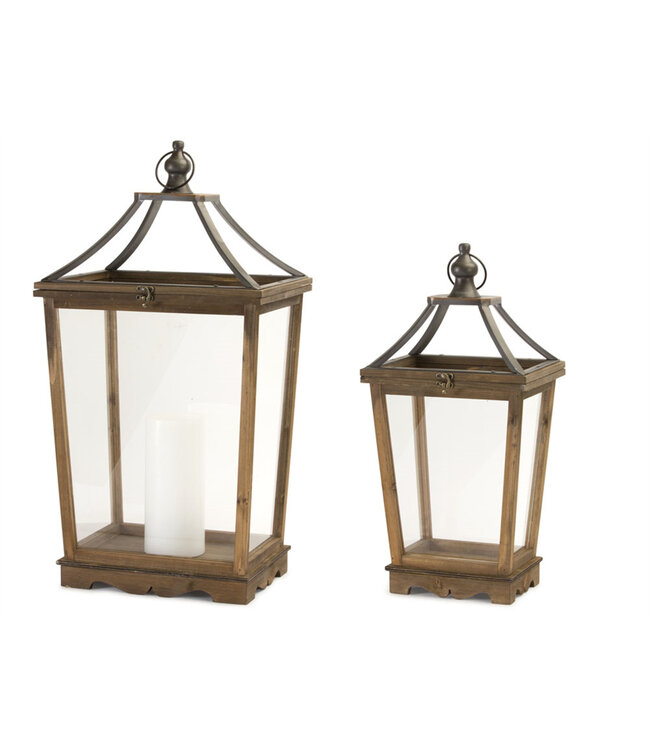 Lanterne bois et métal noir