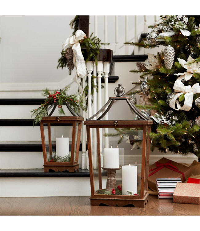 Lanterne bois et métal noir