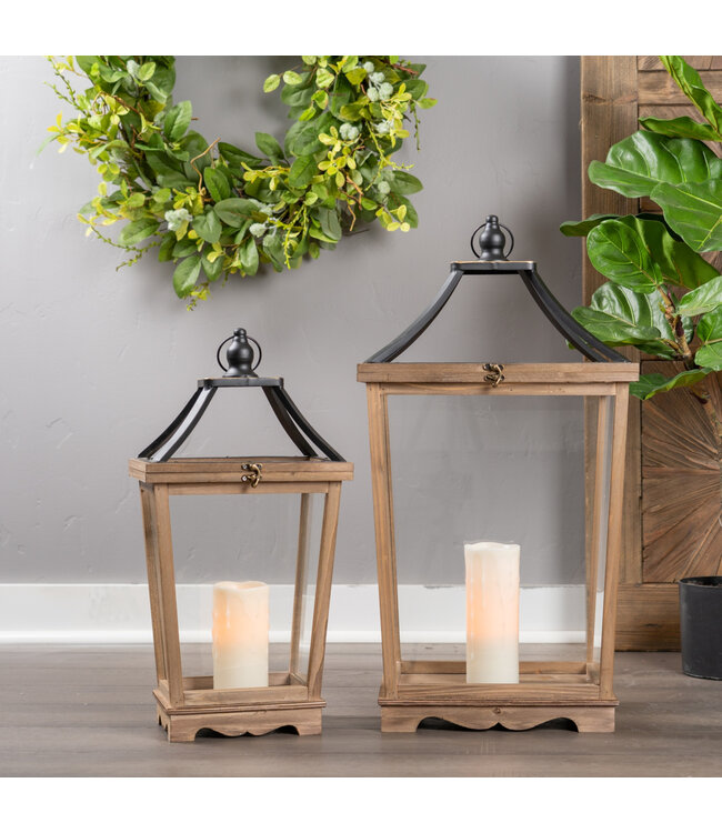 Lanterne bois et métal noir