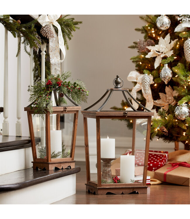 Lanterne bois et métal noir