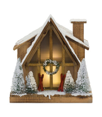 Chalet de ski illuminé 13,75 po x 14,5 po