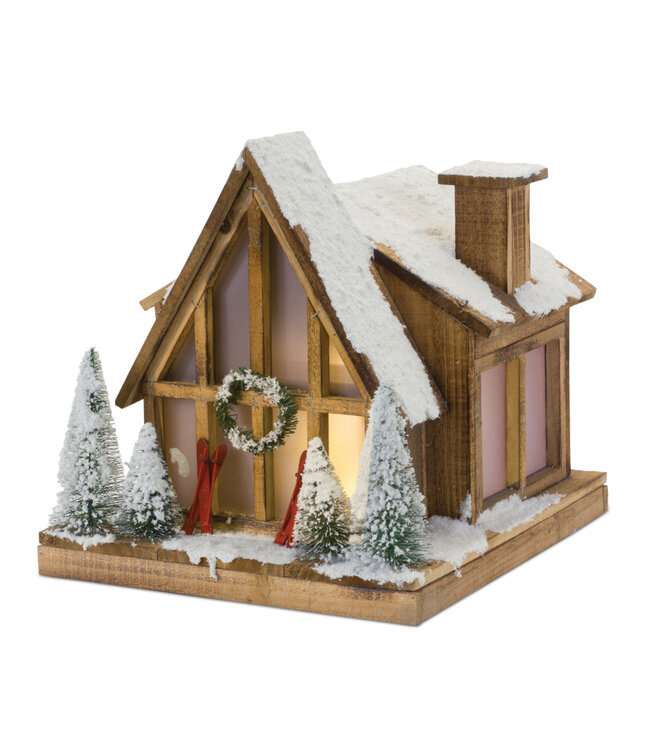 Chalet de ski illuminé 13,75 po x 14,5 po