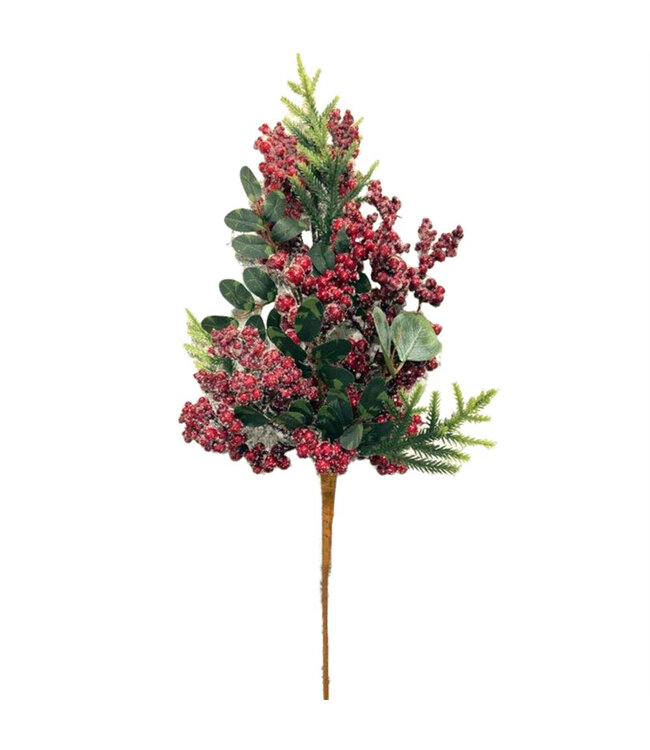 Tige baies rouge et verdure glacée 23 po