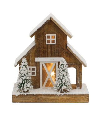 Étable en bois illuminée 14 po