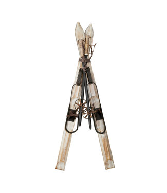 Skis et bâtons en métal et bois blanchi 36 po